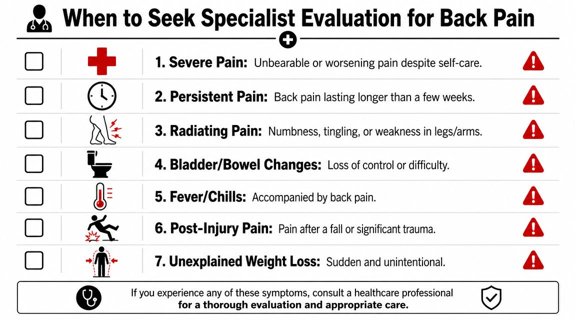 how to heal back pain back pain symptoms That's the ultimate endpoint when people ask how to heal back pain. Not zero sensation forever. Not a miracle cure. A back that is understood, treated appropriately, and supported well enough that it no longer dominates daily life. How to Heal Back Pain: A Guide for Illinois Residents An infographic list outlining seven medical symptoms indicating when back pain requires a specialist evaluation.