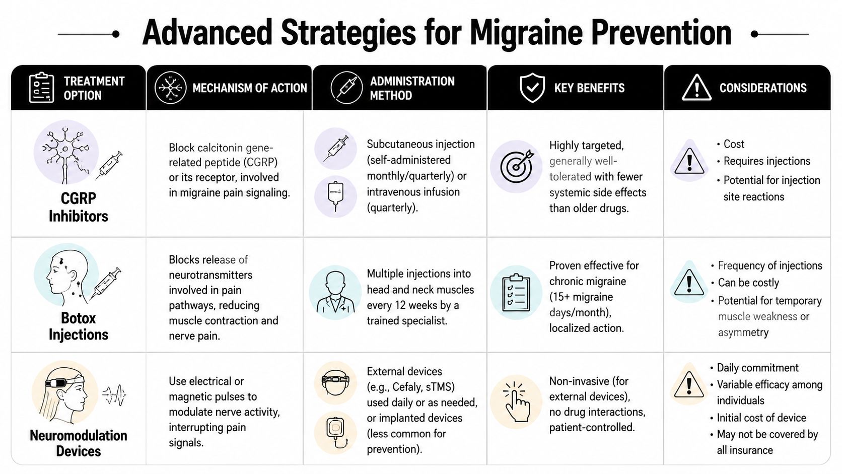 how to prevent migraine attacks migraine prevention 1 If you're reading this after another missed workday, another canceled dinner, or another weekend spent in a dark room, you probably don't need another generic list of “migraine triggers.” You need a prevention plan that makes sense. You also need a clear answer to a question patients ask all the time: How do you prevent migraine attacks when sleep, water, and avoiding obvious triggers still aren't enough? How to Prevent Migraine Attacks: Expert Strategies A table detailing advanced medical strategies for migraine prevention including CGRP inhibitors, Botox injections, and neuromodulation devices.