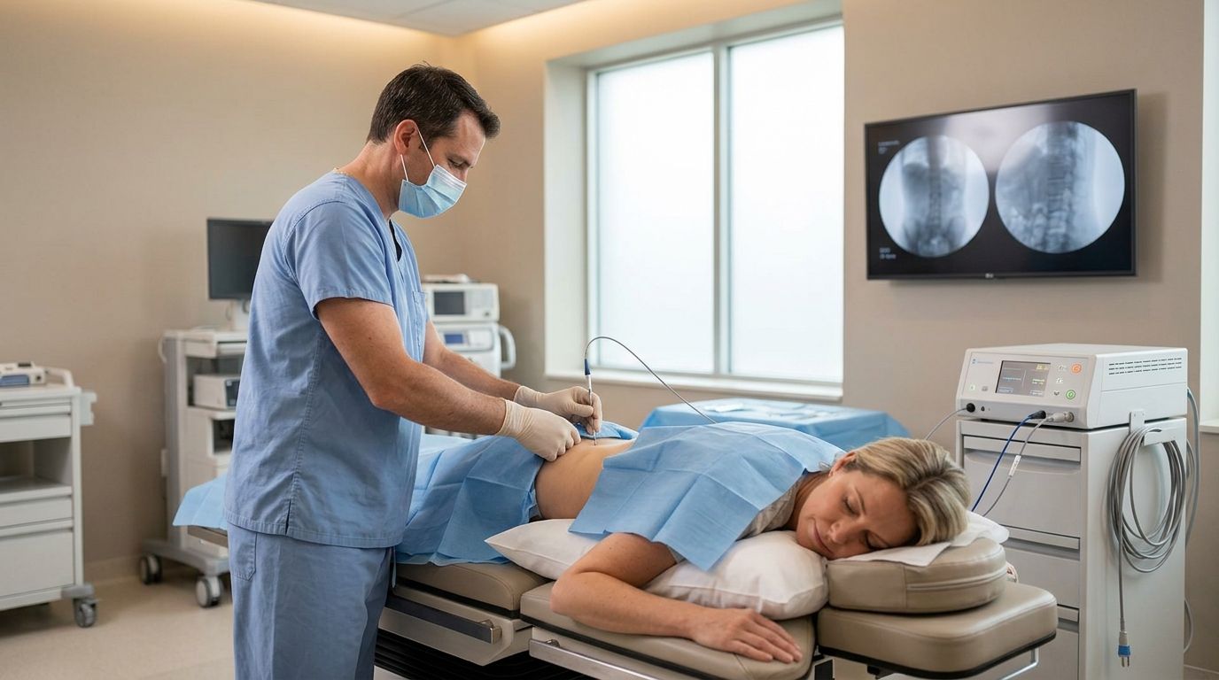 facet joint pain relief medical procedure To get real facet joint pain relief, you first have to know what’s actually causing the problem. For many people, that nagging, chronic back or neck pain isn’t just a mystery—it’s the result of a completely normal, age-related process that affects the small, stabilizing joints in your spine. Facet Joint Pain Relief: Serving Oak Lawn, Orland Park & Surrounding Illinois Communities A doctor performing a medical procedure on a patient's back in a clinical setting with imaging equipment.