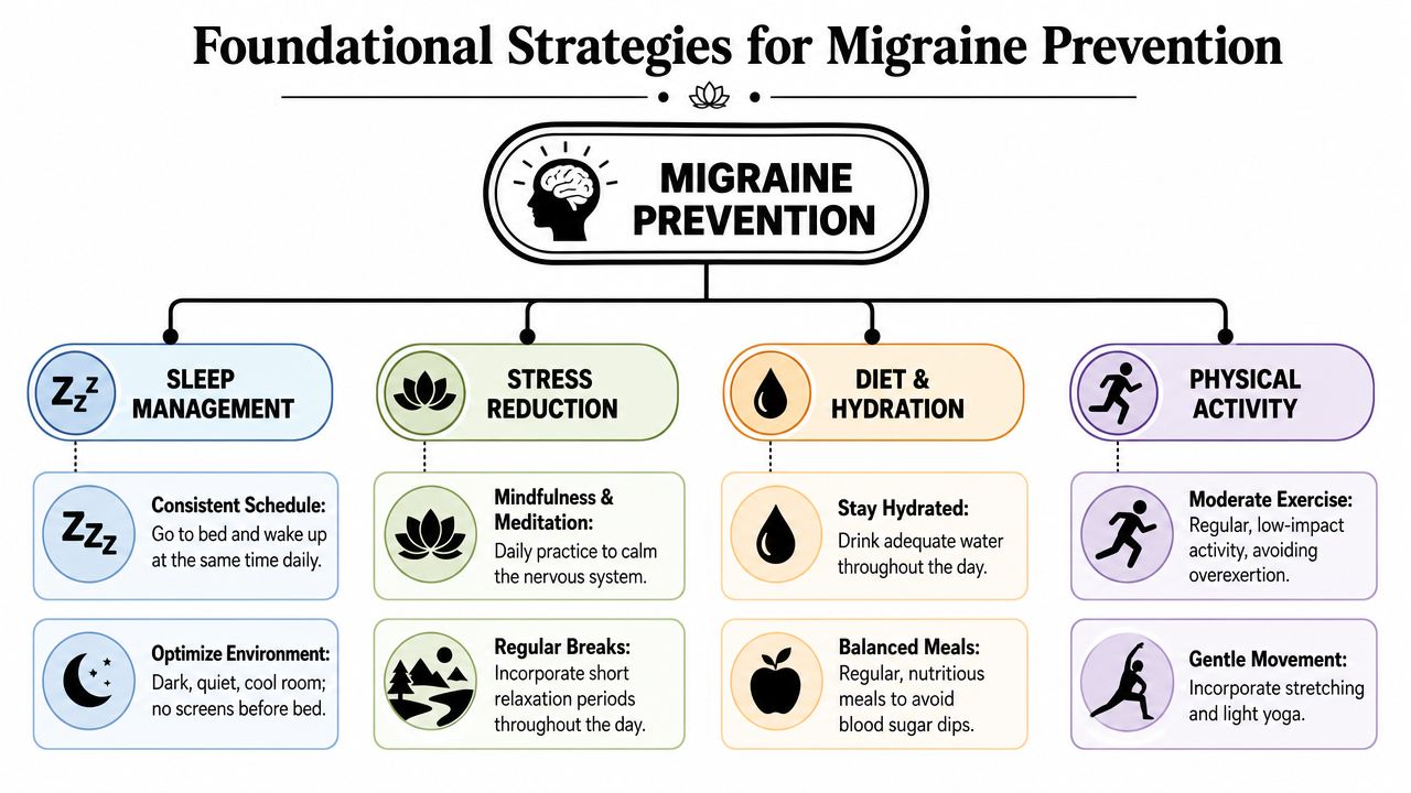 how to prevent migraines migraine prevention 1 A migraine often announces itself at the worst possible moment. You may be driving through Oak Lawn on the way to work, getting kids ready in Palos Heights, or trying to finish a normal afternoon in Orland Park when the warning signs start. Light feels harsh. Your neck tightens. You begin to wonder if the rest of the day is about to disappear. How to Prevent Migraines: Lifestyle & Care Options A flowchart infographic outlining four foundational strategies for migraine prevention: sleep management, stress reduction, diet, and exercise.
