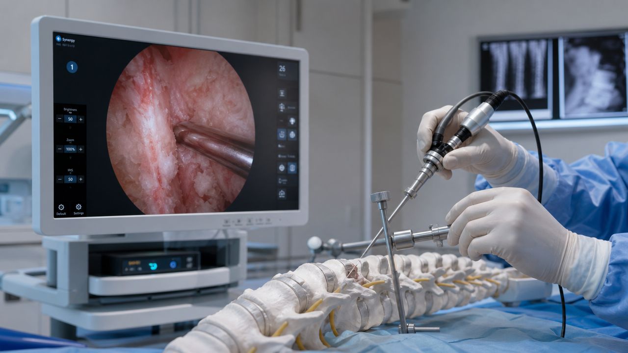 minimally invasive spine surgery surgical simulation Minimally invasive spine surgery isn't just about having a smaller incision. For patients, it represents a different philosophy of care. The aim is to reach the painful area through a smaller corridor, disturb less healthy tissue, and support a quicker return to normal movement. Minimally Invasive Spine Surgery: Orland Park Care Surgeon performing a minimally invasive spine surgery on a model using an endoscope and specialized medical equipment.