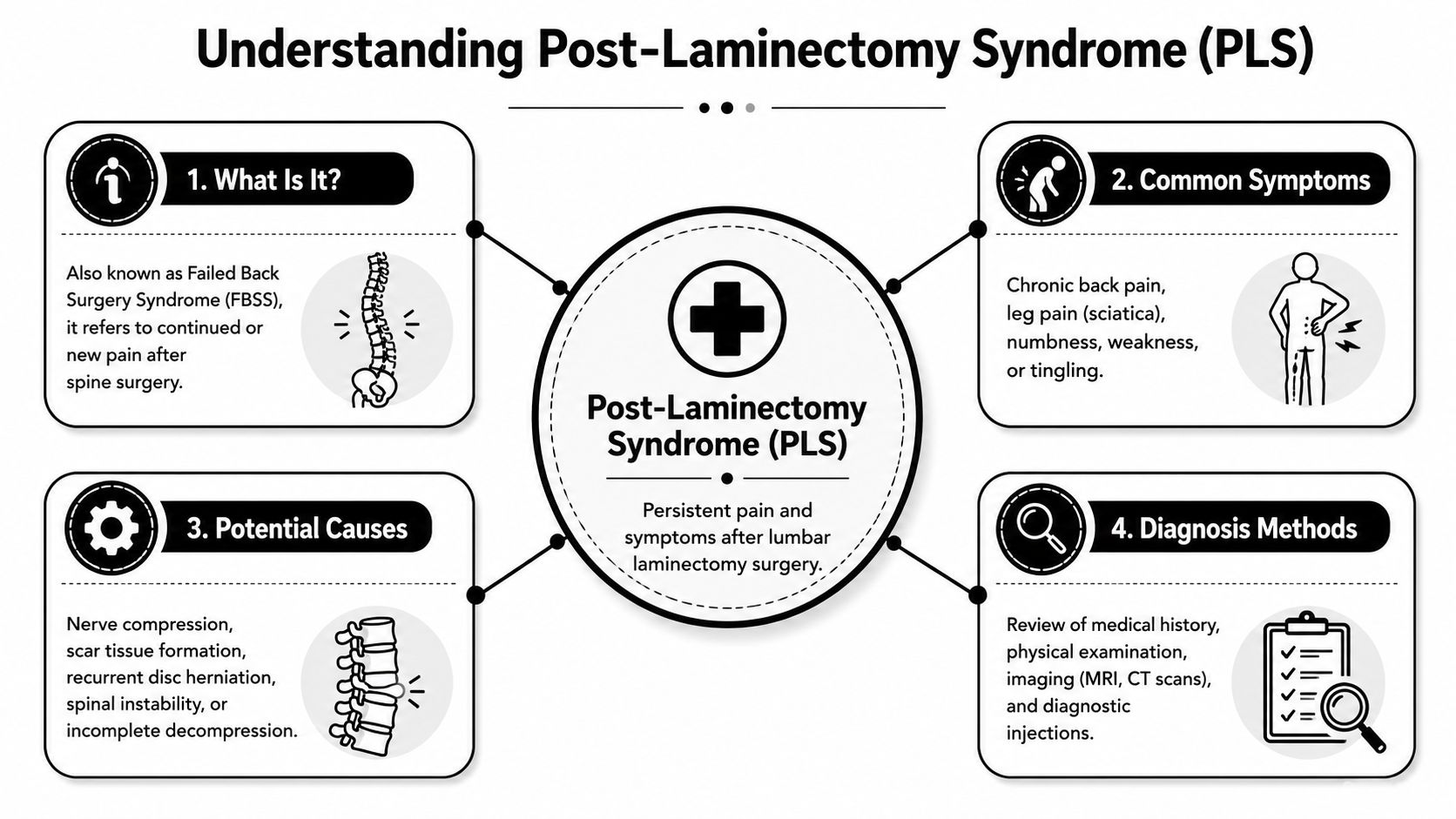 post laminectomy syndrome treatment medical infographic Post laminectomy syndrome treatment works best when it follows a sequence. First, identify the current pain generator. Second, match the treatment to that generator. Third, escalate only when simpler measures haven't done enough. Post Laminectomy Syndrome Treatment: A Guide to Relief An infographic titled Understanding Post-Laminectomy Syndrome detailing its definition, symptoms, causes, and methods of medical diagnosis.