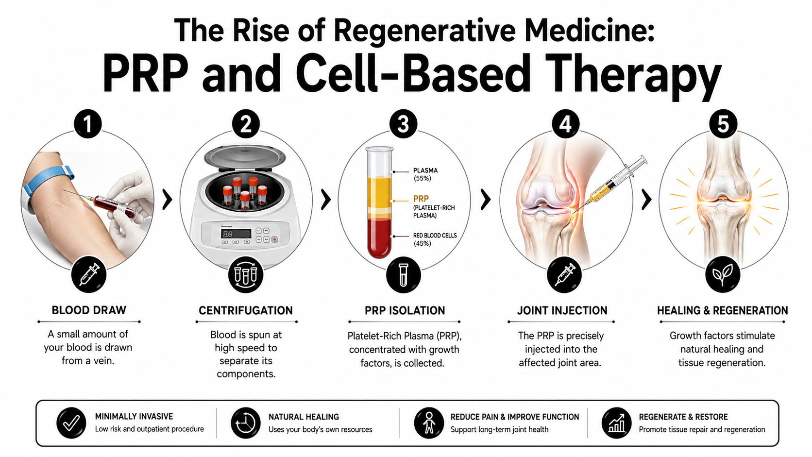 shots for joint pain prp therapy That's often when people start asking about shots for joint pain. They want relief, but they also want to know what they're getting. That's the right question. Not every injection works the same way, and not every painful joint should be treated with the same plan. Shots for Joint Pain: A Guide to Relief in Chicago Ridge A five-step infographic showing the Platelet-Rich Plasma (PRP) therapy process for treating joint pain.