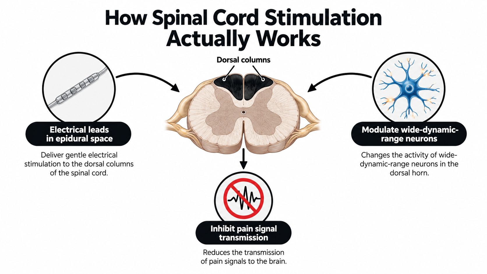 best spinal cord stimulator spinal stimulation You've tried to be patient. Physical therapy helped for a while, injections didn't last, medications now seem to create as many problems as they solve, and another surgery isn't an appealing answer. If you're searching for the best spinal cord stimulator, you're probably not looking for the newest device name. You're trying to determine whether stimulation fits your pain, whether a trial can prove its value, and what living with an implanted system may involve years from now. Best Spinal Cord Stimulator: A Complete 2026 Guide A diagram illustrating how spinal cord stimulation therapy modulates nerve activity to inhibit pain signals to the brain.