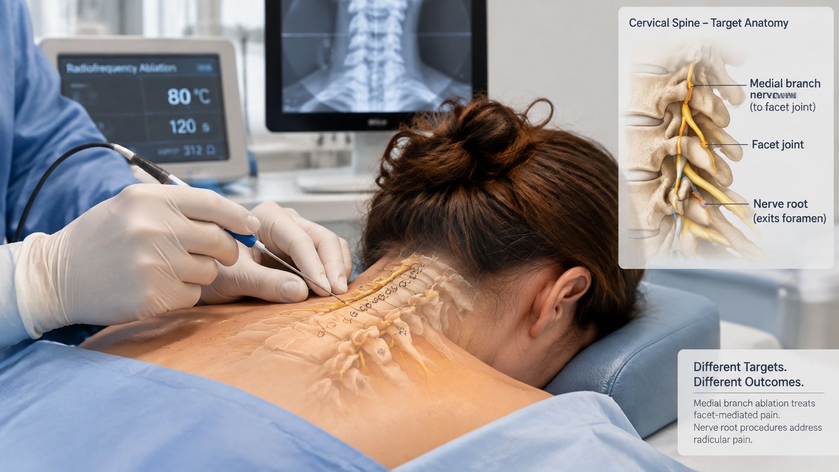 cervical radiculopathy treatment options radiofrequency ablation You're driving home, you check your blind spot, and a sharp, electric pain shoots from your neck into your shoulder and down to your thumb. Later, your grip feels clumsy opening a jar. At night, you can't find a pillow position that doesn't set it off again. Cervical Radiculopathy Treatment Options That Actually Work A medical professional performing a radiofrequency ablation procedure on a patient's neck to address cervical spine pain.