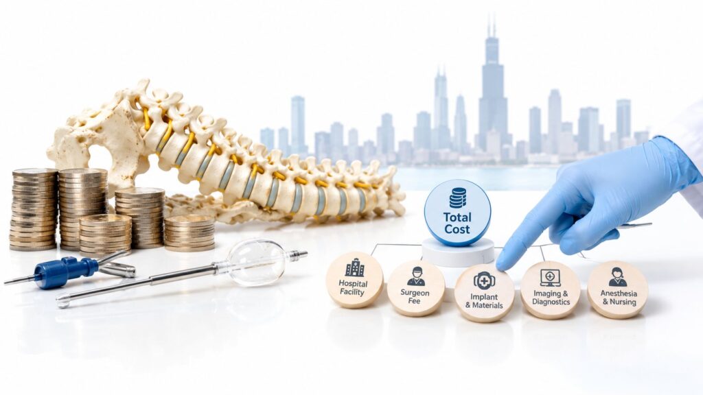 Conceptual image representing kyphoplasty treatment expenses and healthcare coverage